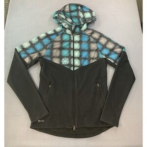 Nike Dri-Fit Women's Hooded Running Jacket Blue Black Full Zip Athletic S